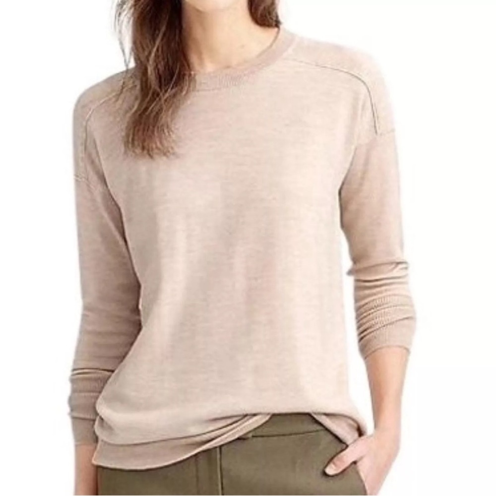 J. Crew Merino Wool High Low Hem Oversized Tunic Sweater High Low Beige Size XS‎